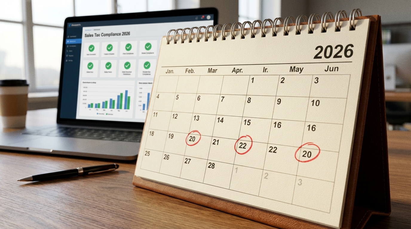   2026 Sales Tax Filing Calendar highlighting the 20th deadline