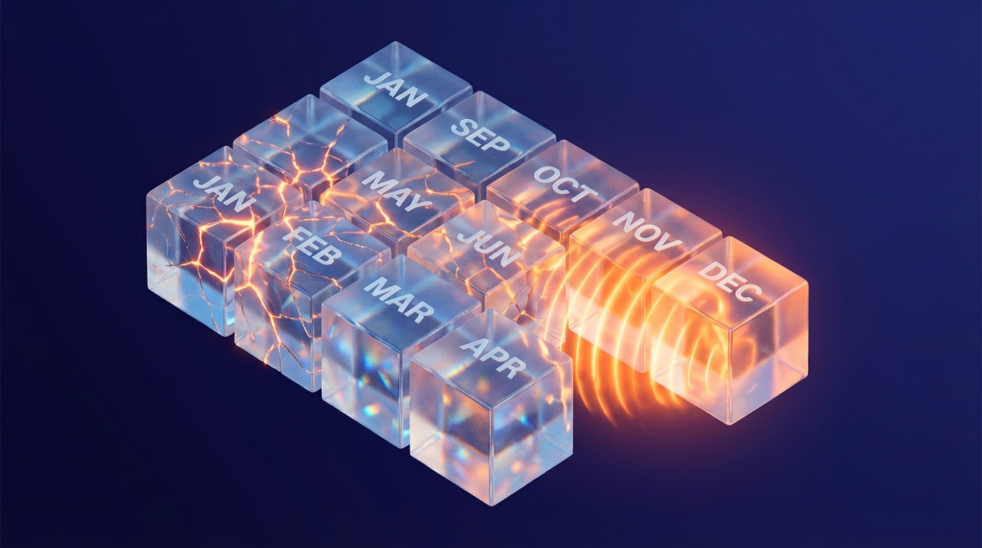   Illustration of a shockwave traveling backwards through a 2025 calendar, symbolizing the retroactive Washington capital gains tax 2025. 