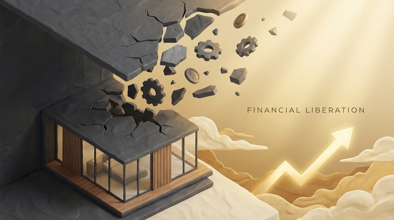   Illustration of a stone ceiling shattering above a home, symbolizing the increase of the SALT deduction cap from $10,000 to $40,000 for 2025 tax returns. 