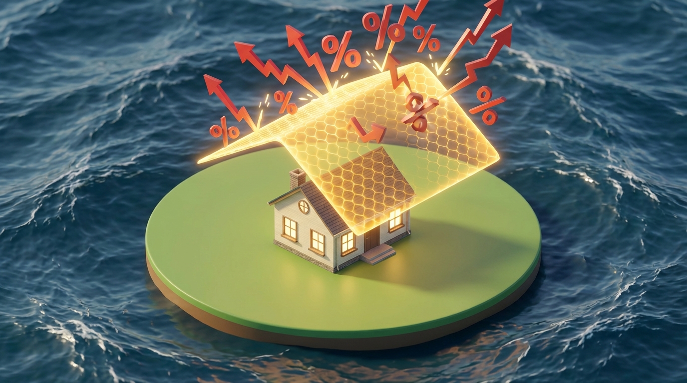   Illustration of a golden shield protecting a home from high property taxes, representing 2026 senior tax exemptions and relief programs. 