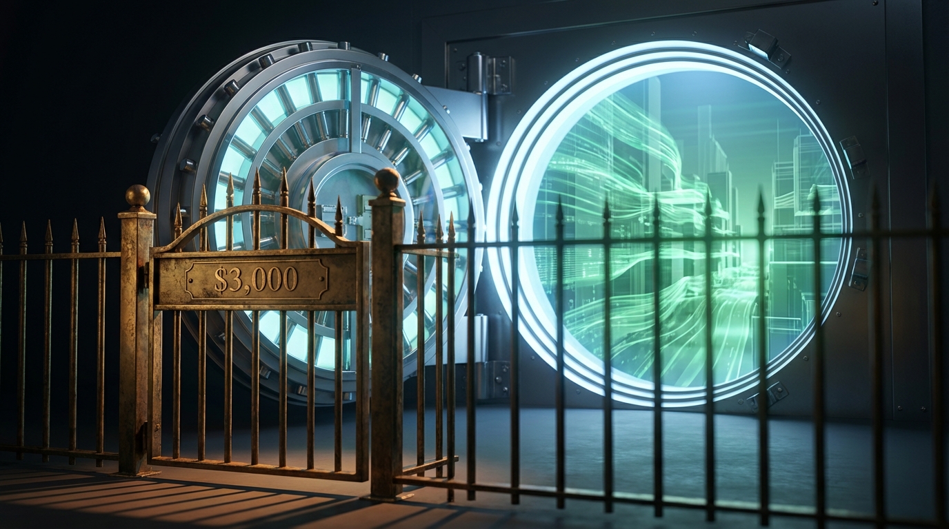   2025 capital loss deduction limit concept showing a small gate representing the $3,000 cap versus a massive open vault representing unlimited capital gains offsetting. 