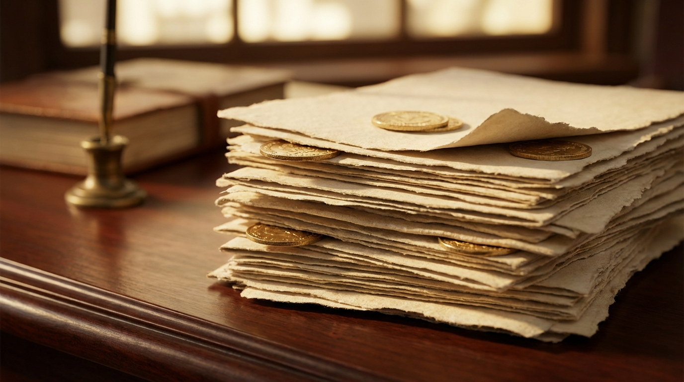   Stack of financial documents and gold coins representing the 2025 Senior Stack tax strategy and OBBBA deductions. 
