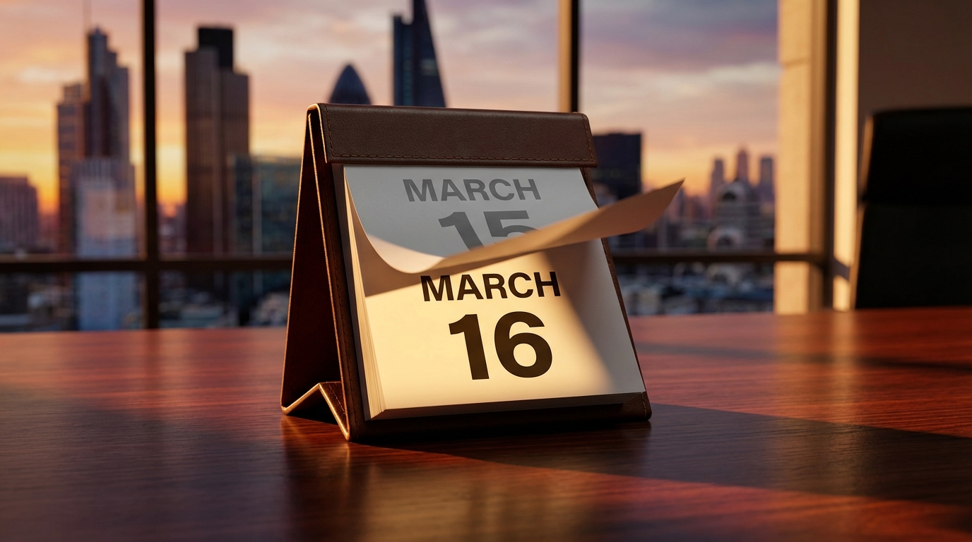   Calendar showing March 16, 2026 deadline for Form 1065 partnership tax returns, highlighting the Sunday filing rule exception. 