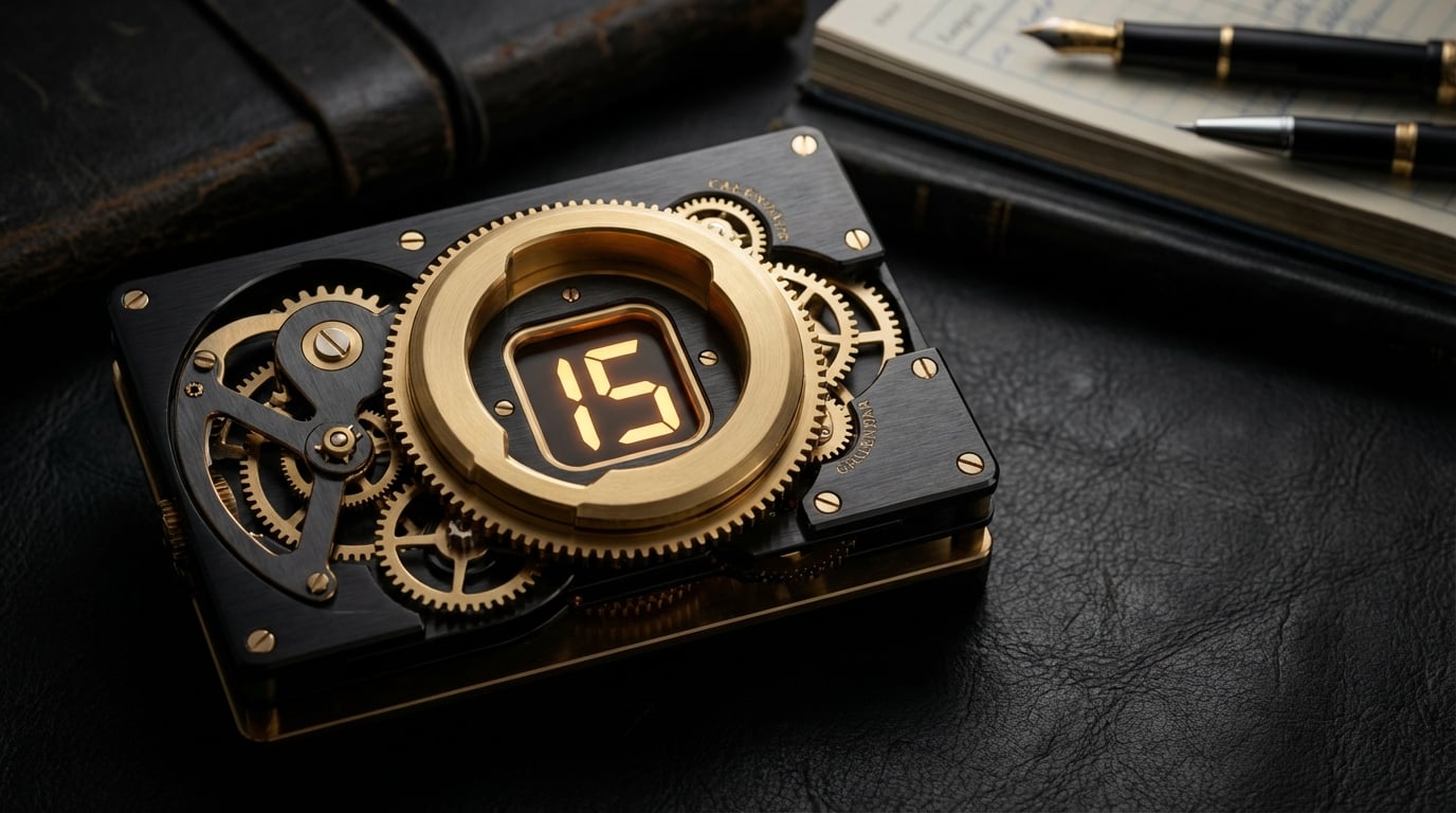   Close-up of a mechanical calendar set to the 15th, representing the strict April 15, 2026 Form 1120 deadline for C-Corporations. 