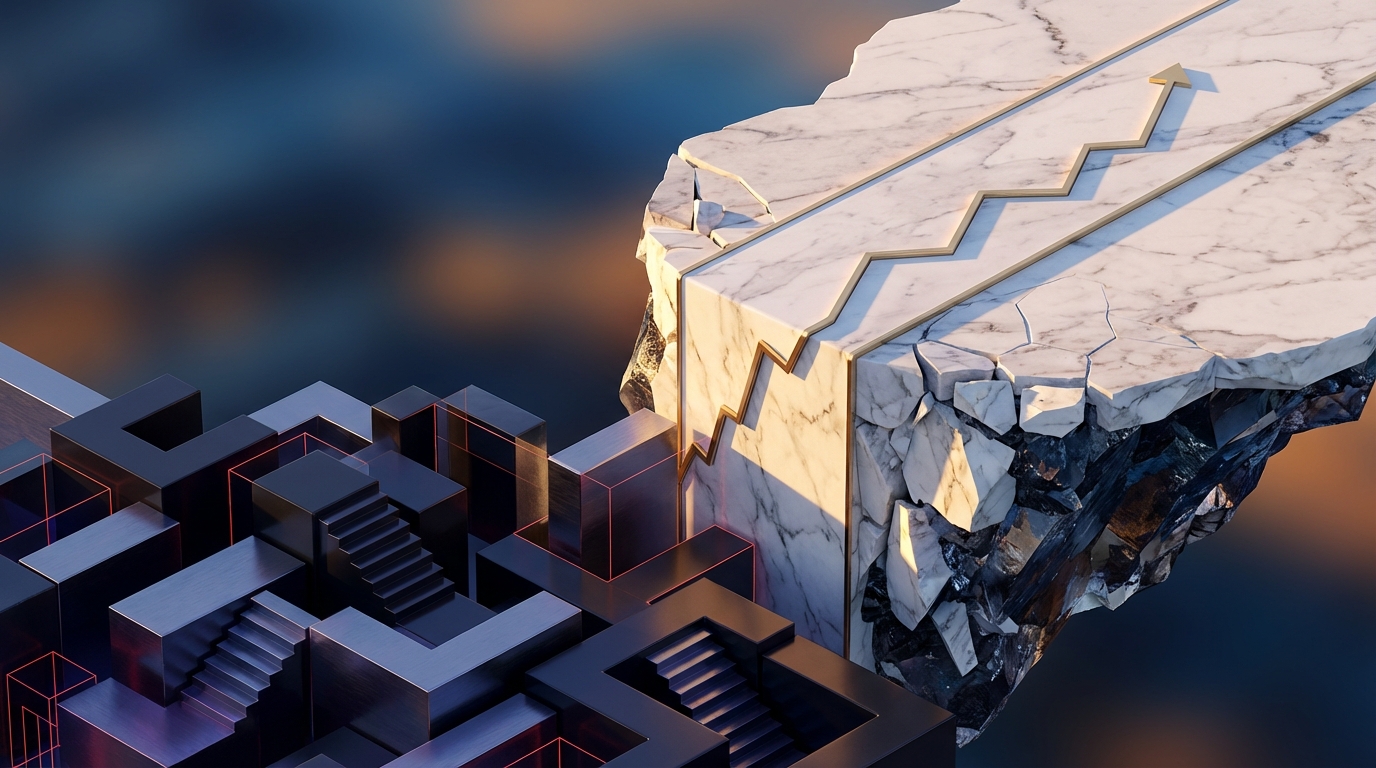   3D illustration of a financial chart path dropping off a cliff, representing the 2026 excess business loss threshold reduction and OBBBA tax impact. 