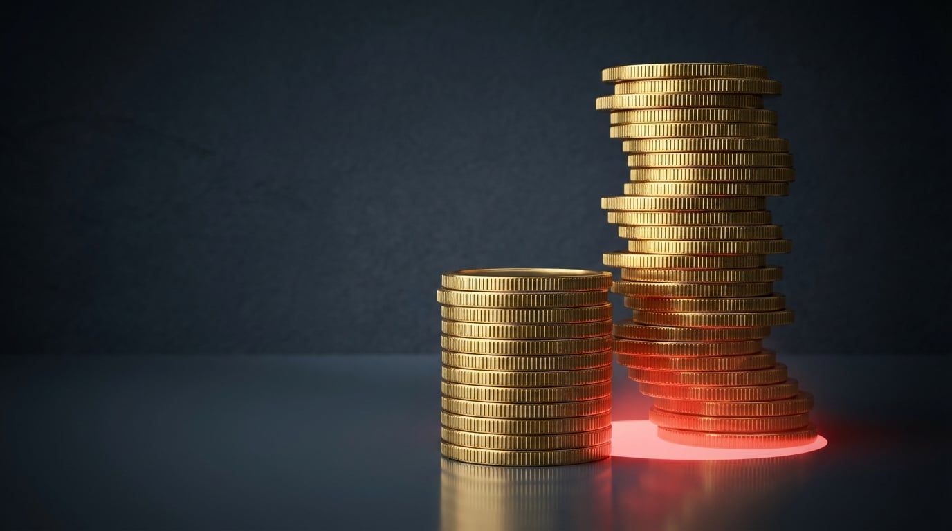   Comparison of 2025 FUTA tax liability showing a small stack of coins for standard rates versus a large stack for California employers. 
