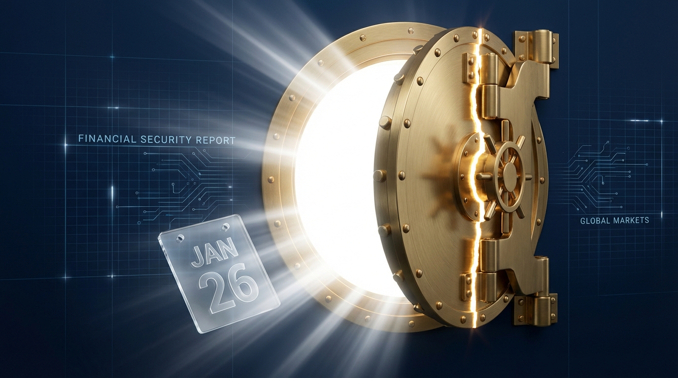   2026 IRS E-file opening date concept art showing a gold vault opening to reveal January 26th on a calendar. 