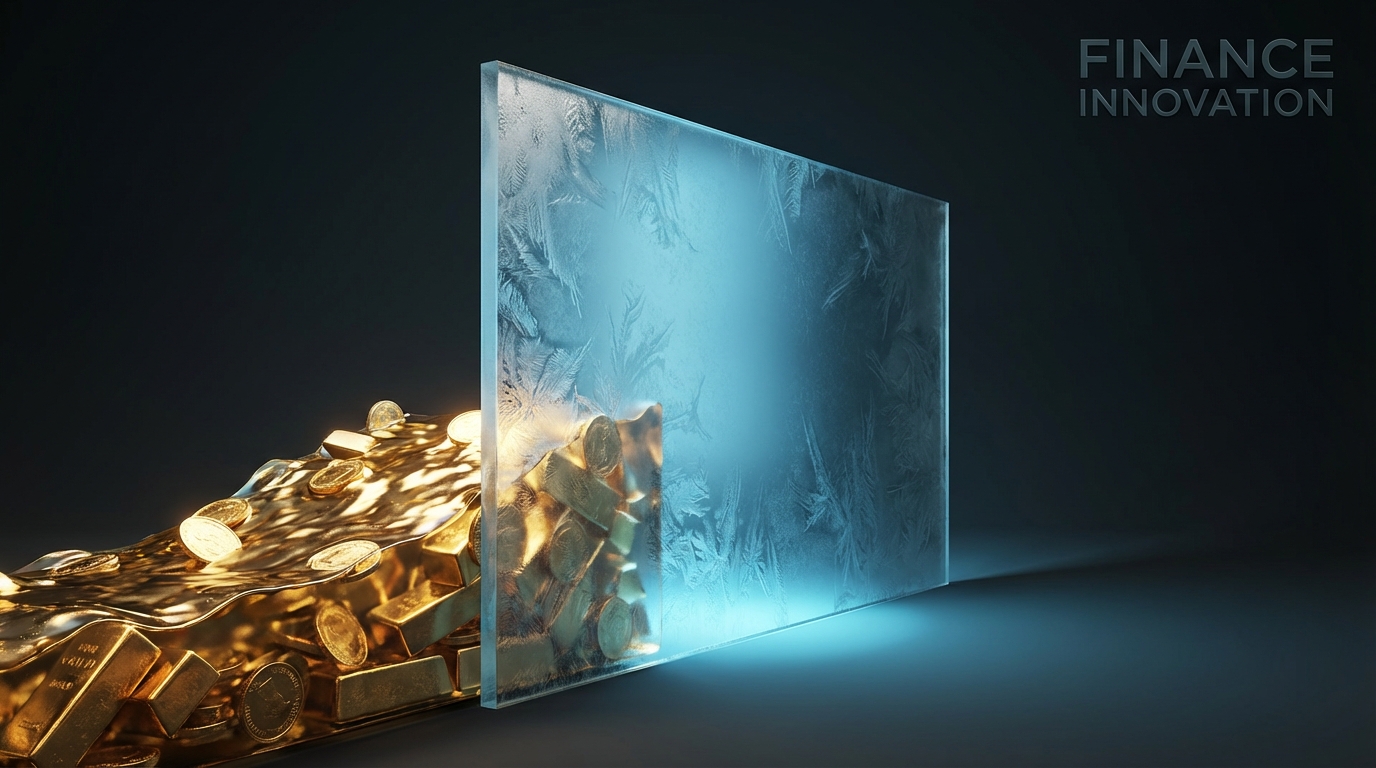   Visual metaphor of the 2025 Net Investment Income Tax frozen thresholds; a static glass barrier holding back a rising tide of golden assets representing inflation. 