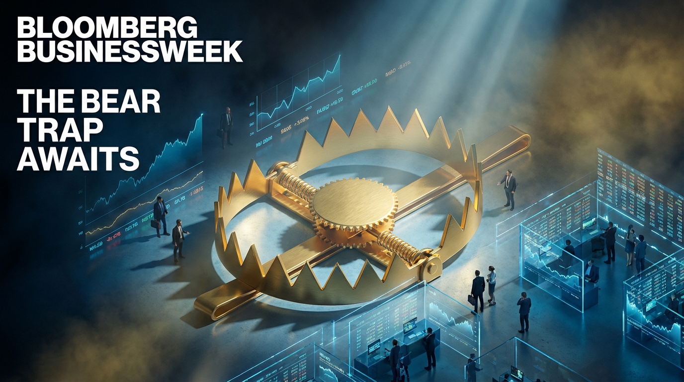   Golden bear trap hidden in a digital stock market chart, symbolizing the nonresident alien 183-day capital gains tax trap. 