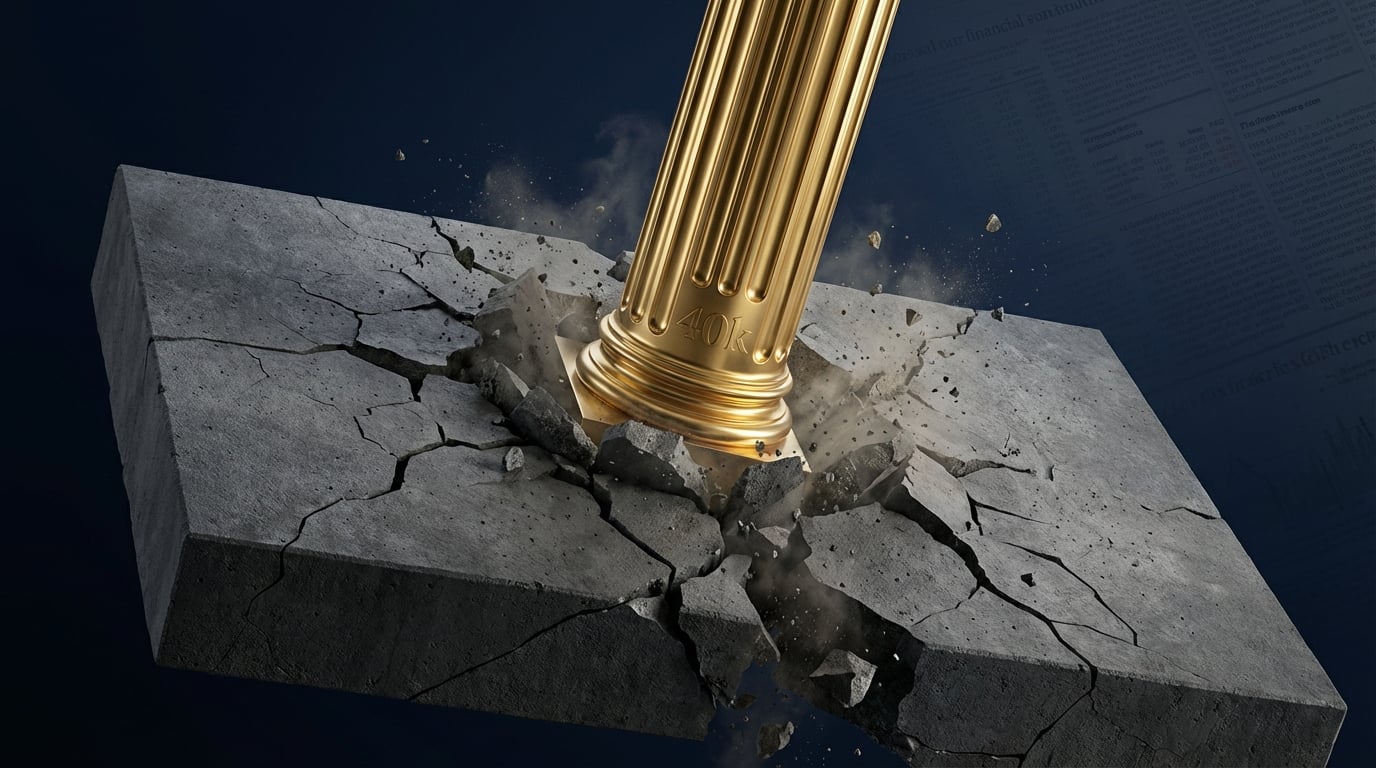   Illustration of a golden pillar breaking through a concrete ceiling, symbolizing the new $40,000 SALT deduction cap for 2025 replacing the old limit. 