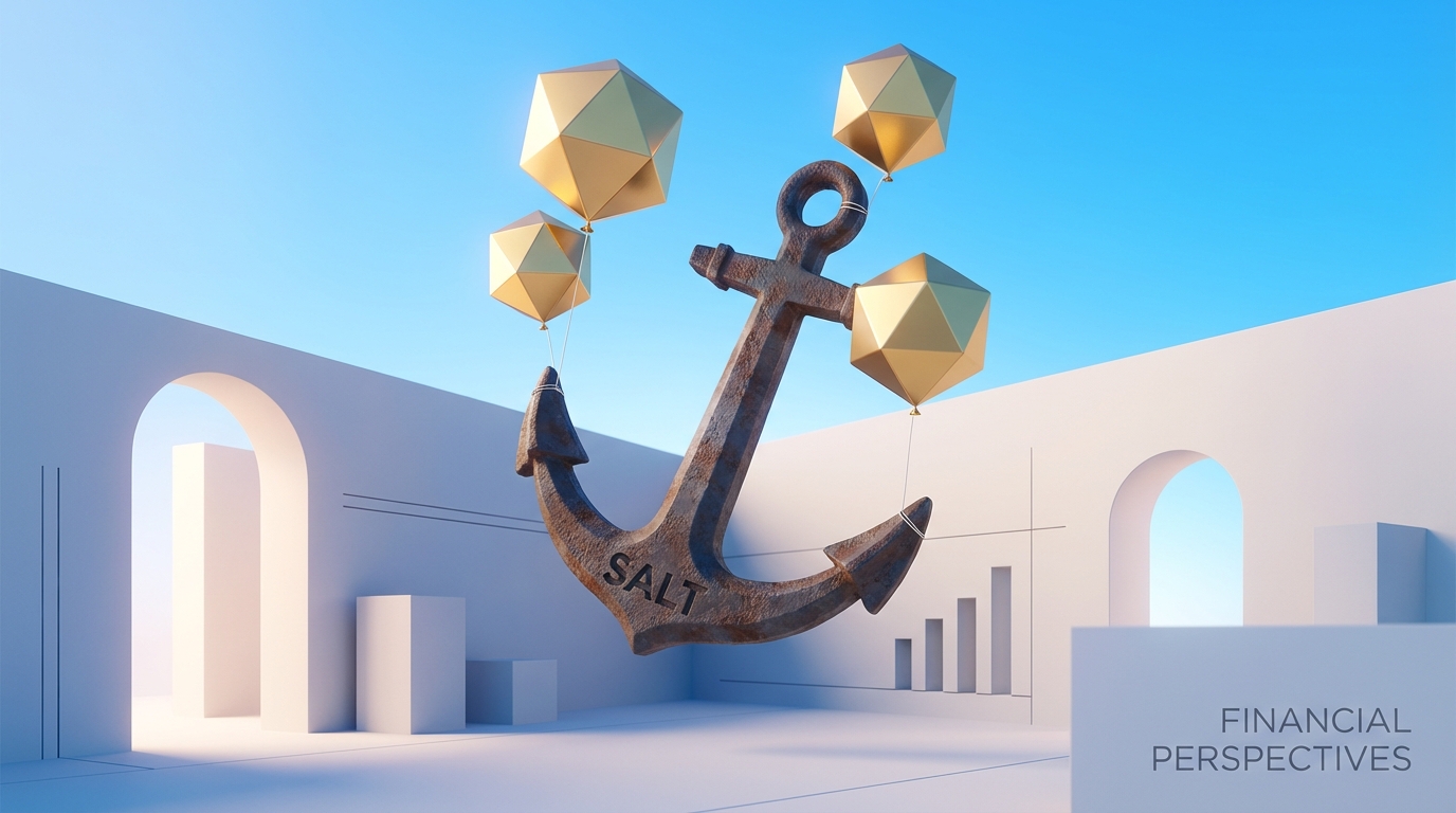   Illustration of a heavy anchor labeled SALT being lifted by golden balloons, symbolizing the 2025 SALT cap increase to $40,000. 