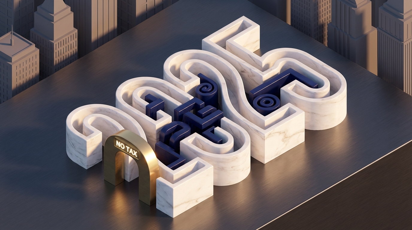   3D illustration of a marble maze shaped like 2025 representing the complexity of the One Big Beautiful Bill Act tax rules, symbolizing the difficulty of navigating new overtime and tip deductions. 