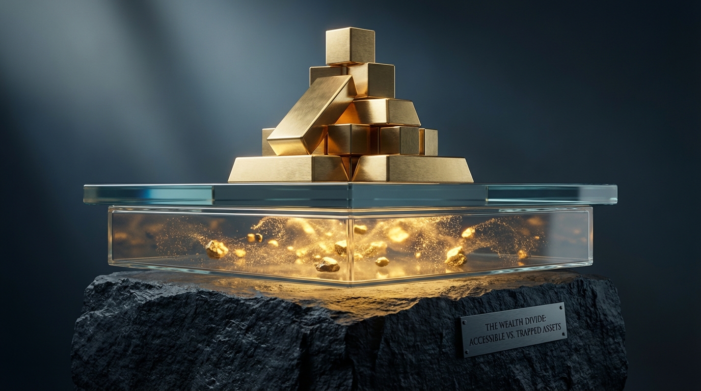   Visual metaphor of the 2026 0.5% AGI tax deduction floor, depicted as a glass barrier separating gold coins from a foundation. 