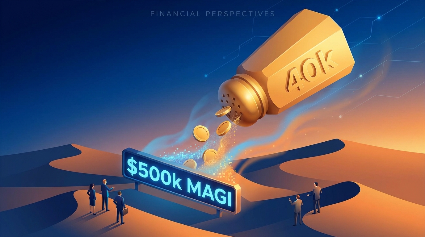   2025 SALT cap increase to $40,000 dissolving into sand representing the Mirage phaseout for high earners 
