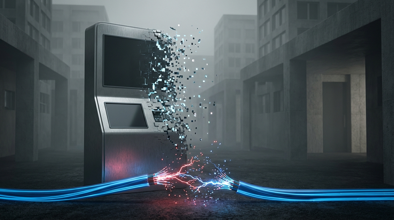   Illustration representing the cancellation of the IRS Direct File program for the 2026 tax season, showing a broken digital connection. 