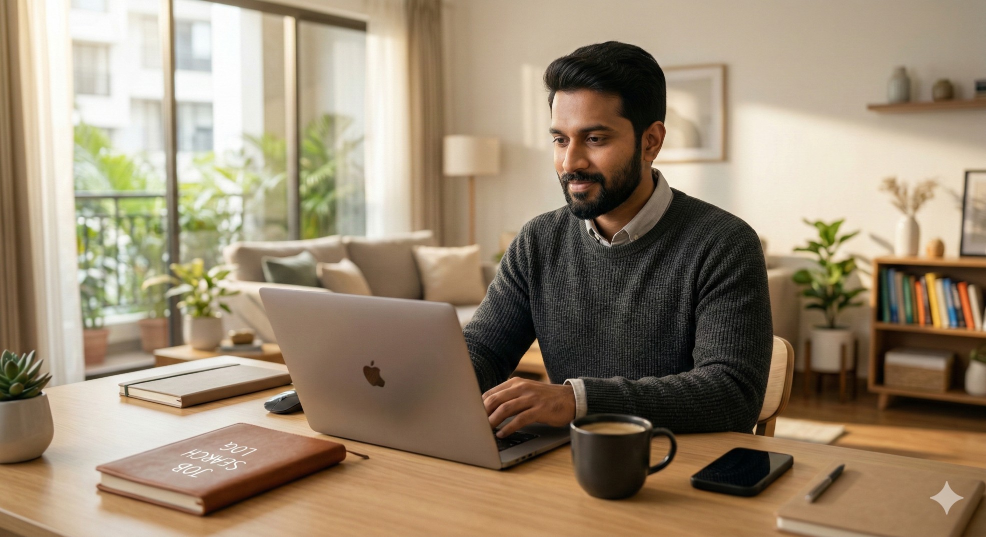   A person applying for unemployment benefits 2026 and organizing a job search at home. 