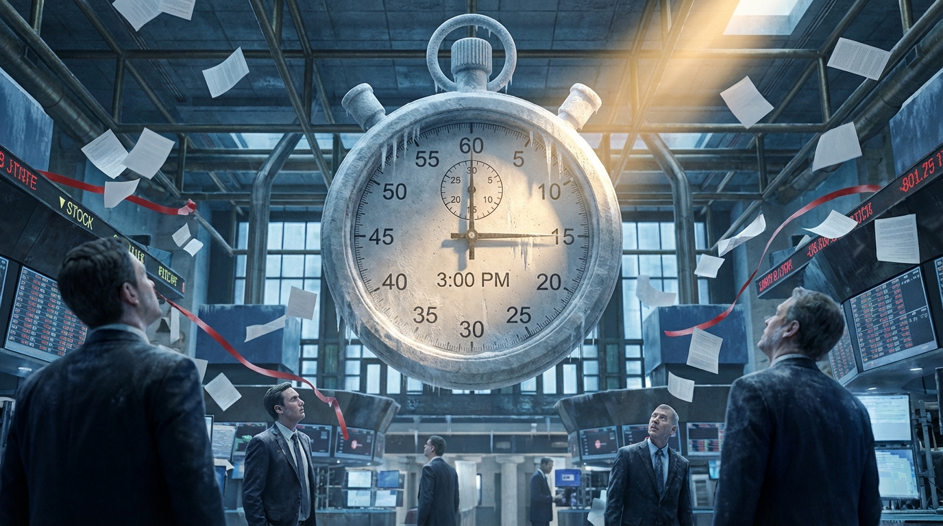   Frozen stopwatch symbolizing the Corporate Transparency Act suspension and BOI reporting pause for 2026 domestic companies. 