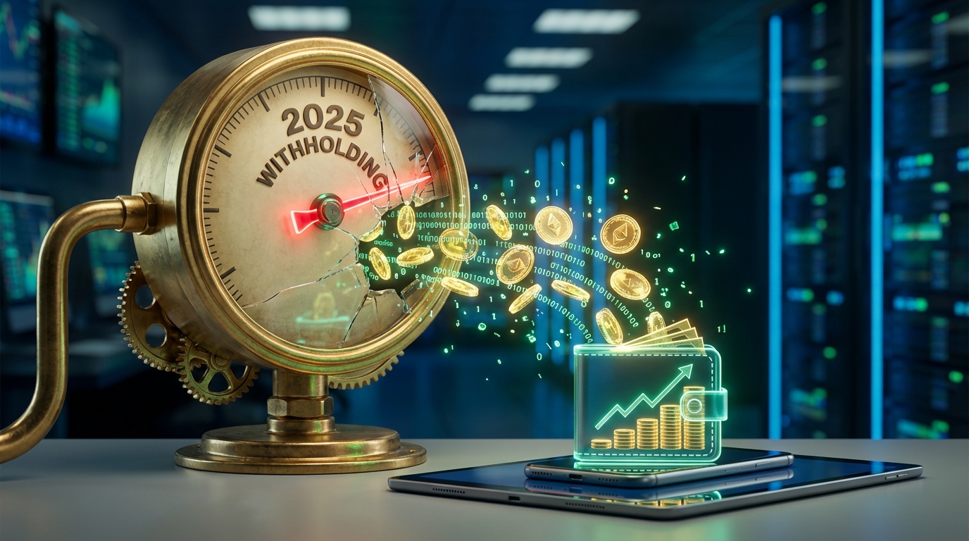   3D illustration of a pressure gauge bursting with gold coins and digital data, symbolizing the 2025 OBBBA tax refund surge and Line 34 overpayment release. 