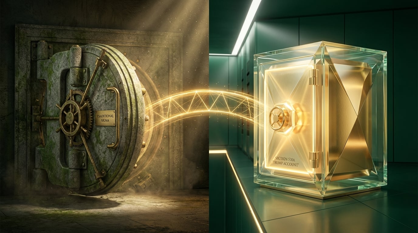   Comparison of traditional UGMA stone vault and modern Section 530A digital gold safe, symbolizing 2026 custodial account tax choices. 