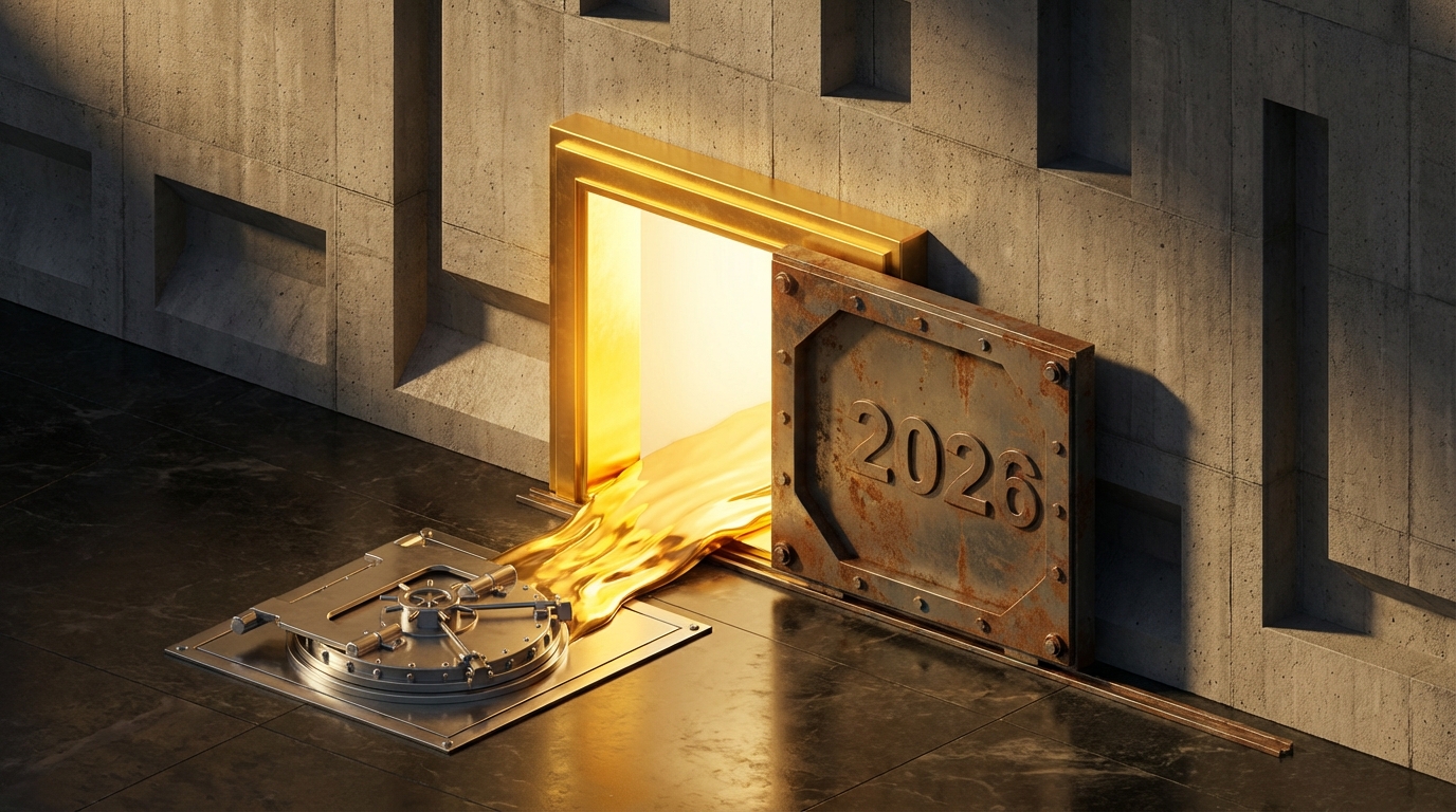   Illustration of a golden window of opportunity for tax deductions closing, representing the 2025 donor advised fund limits vs 2026 OBBBA restrictions. 