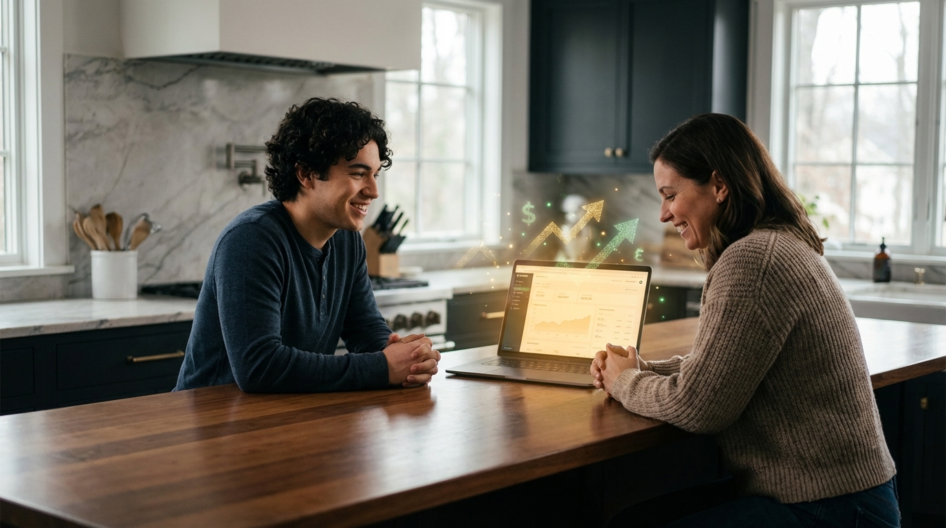   A diverse couple smiling at a laptop while checking their IRS Where's My Refund 2026 status and payout dates. 