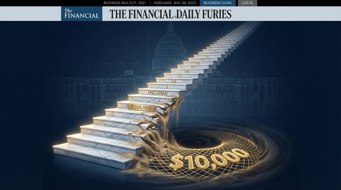   Illustration of the 2025 SALT deduction phaseout cliff, showing tax benefits crumbling for income over $500,000 before hitting a $10,000 floor. 
