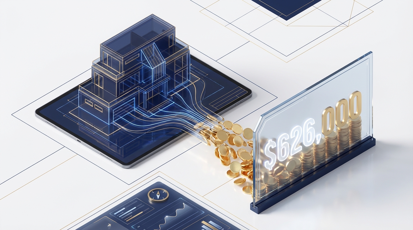   Illustration of 2025 real estate bonus depreciation turning into gold coins but hitting the $626,000 Excess Business Loss limit glass wall. 