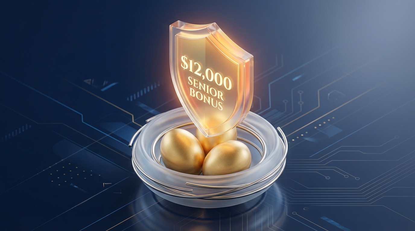   Golden shield protecting retirement nest egg representing the 2026 Senior Bonus tax deduction. 