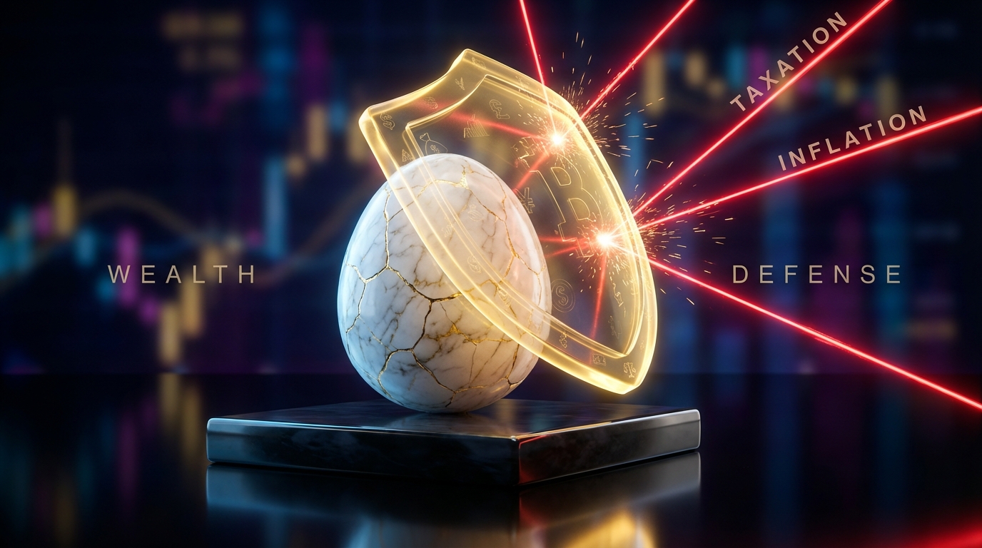   Golden shield protecting a retirement nest egg from red laser beams representing the 2025 Social Security tax torpedo and IRS liabilities. 
