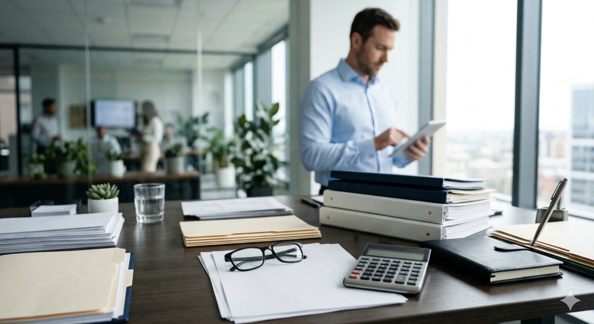   A professional reviewing financial documents related to paying Medicare premiums with HSA funds. 