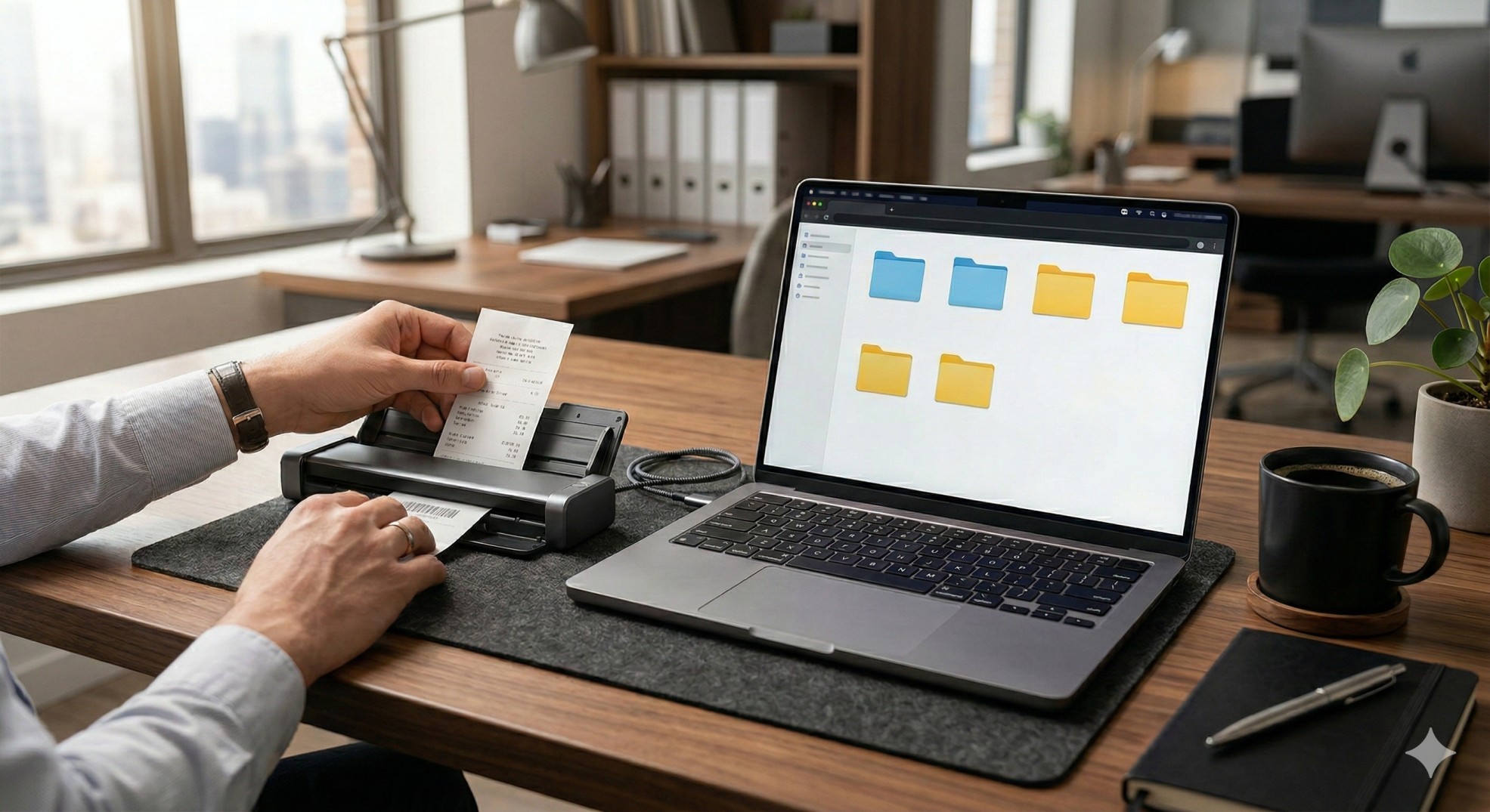   A professional scanning documents to digitize tax receipts for their accountant. 