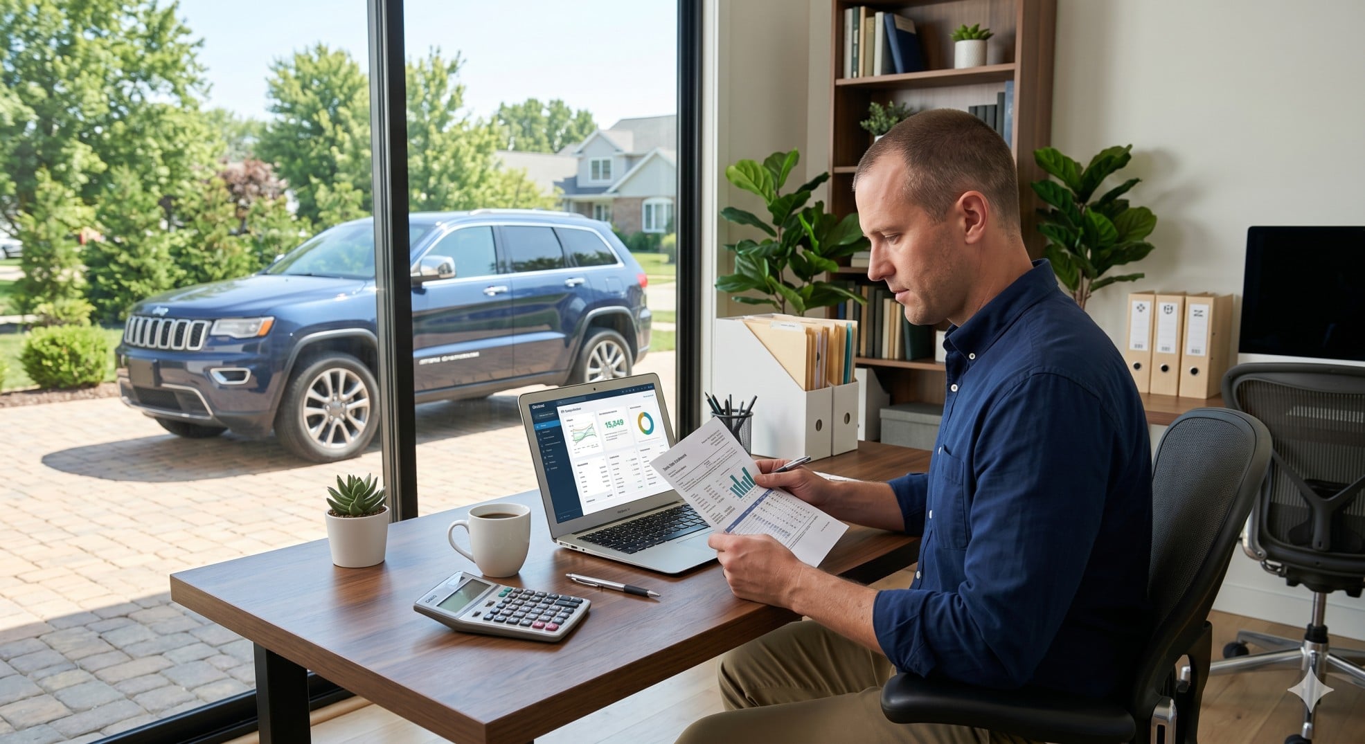   A taxpayer calculating their car loan interest tax deduction 2026 on a laptop. 