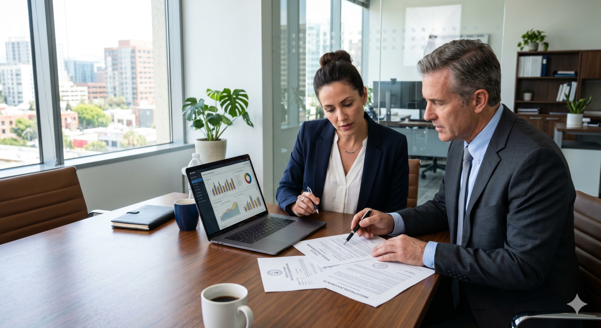   A business owner and CPA discussing a DBA vs legal name change for a growing company. 