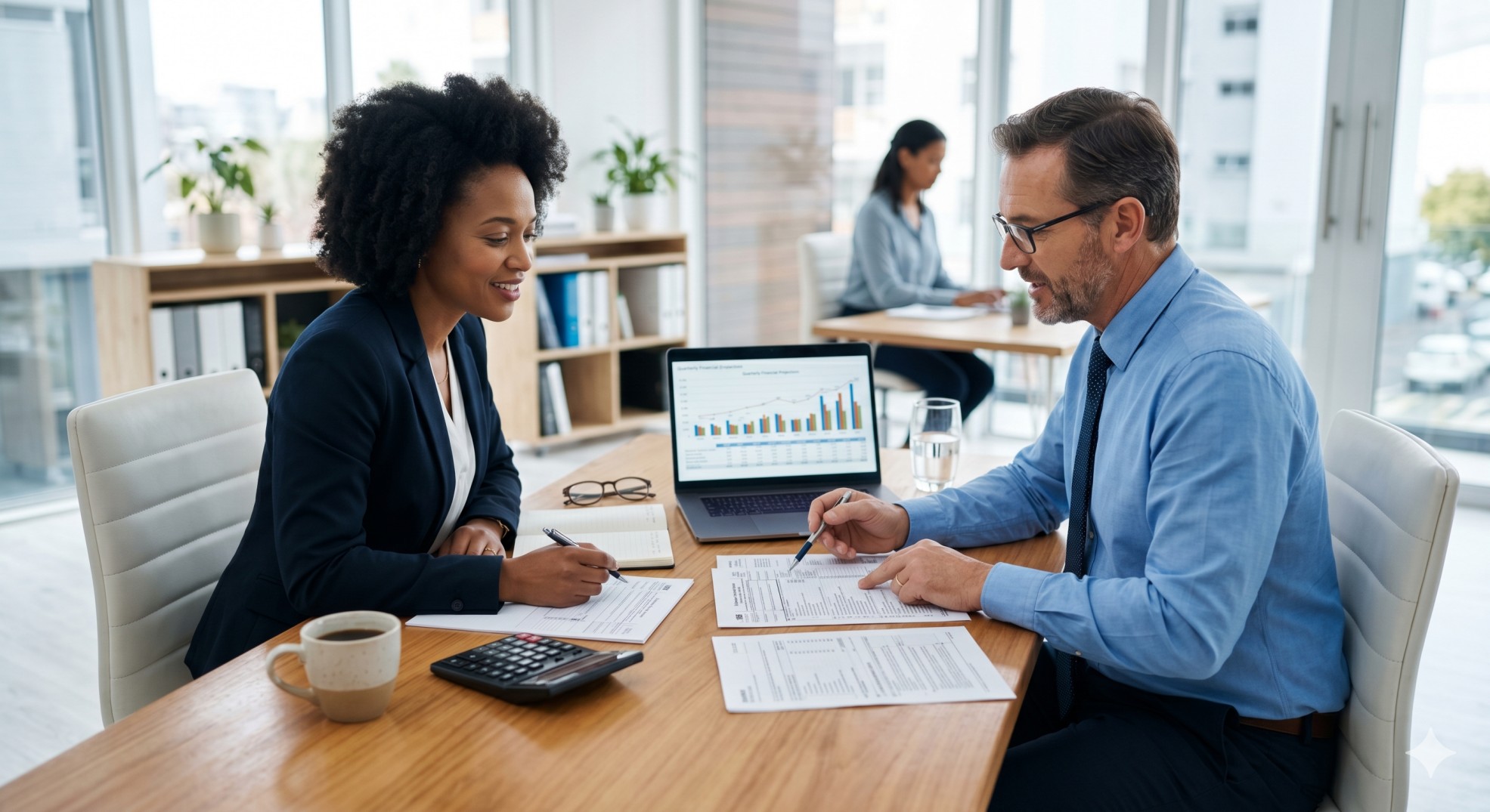   A CPA and business owner calculating quarterly payments using the IRS safe harbor rule. 