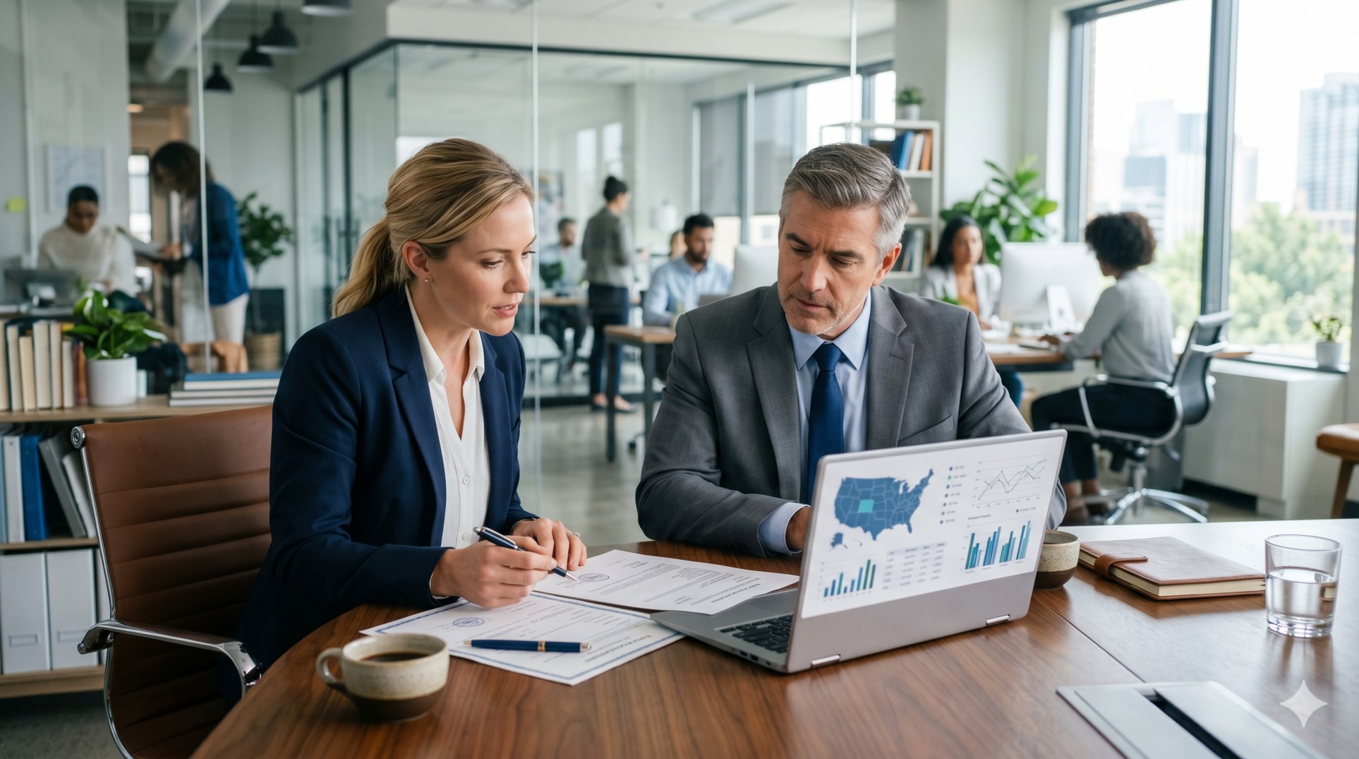   A business owner and CPA discussing multi-state payroll compliance for a remote workforce. 