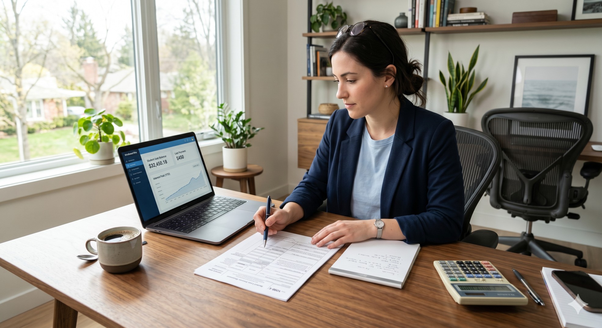   A taxpayer reviewing their IRS Form 1098-E to calculate student loan interest deduction limits. 