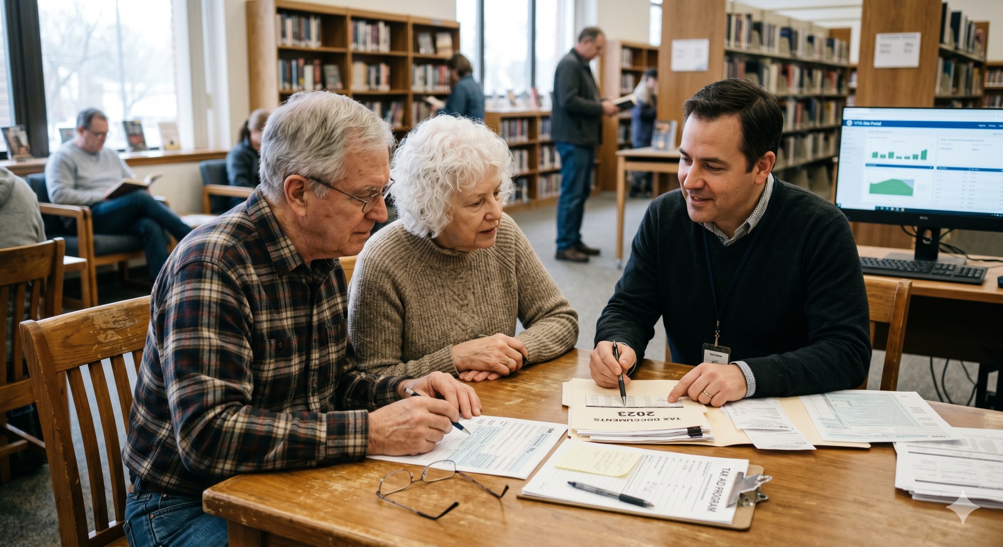   Free tax help for seniors at a volunteer tax site. 