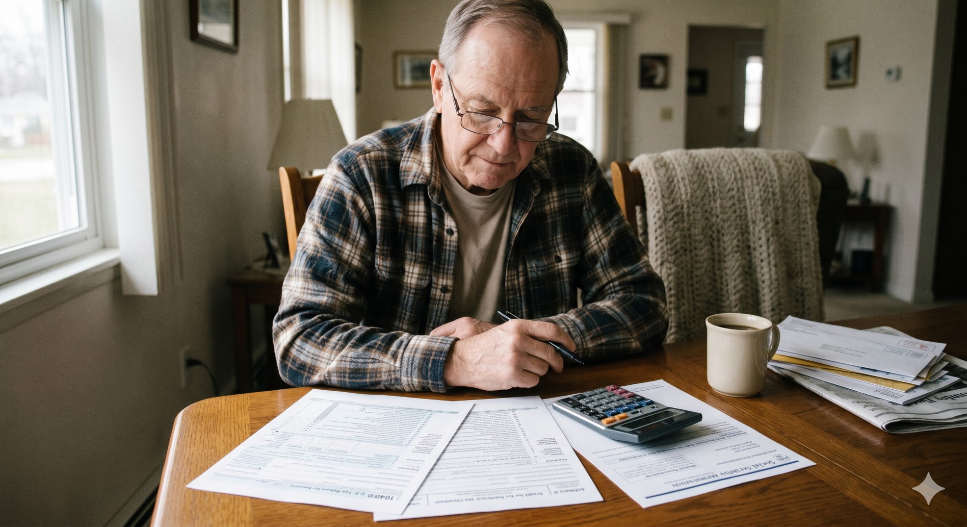   Credit for the elderly or the disabled with IRS tax forms on a table.