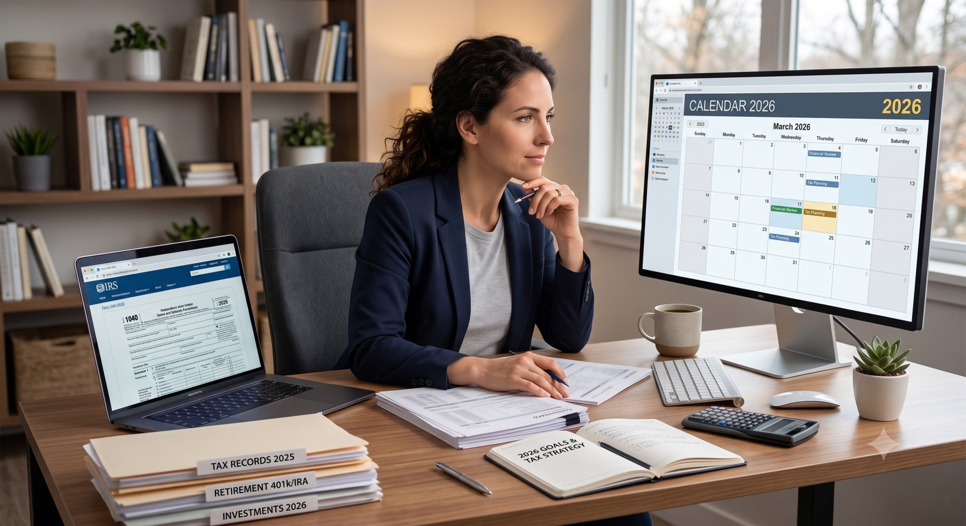 A person looking at a calendar with 2026 highlighted, symbolizing proactive 2026 tax planning strategies