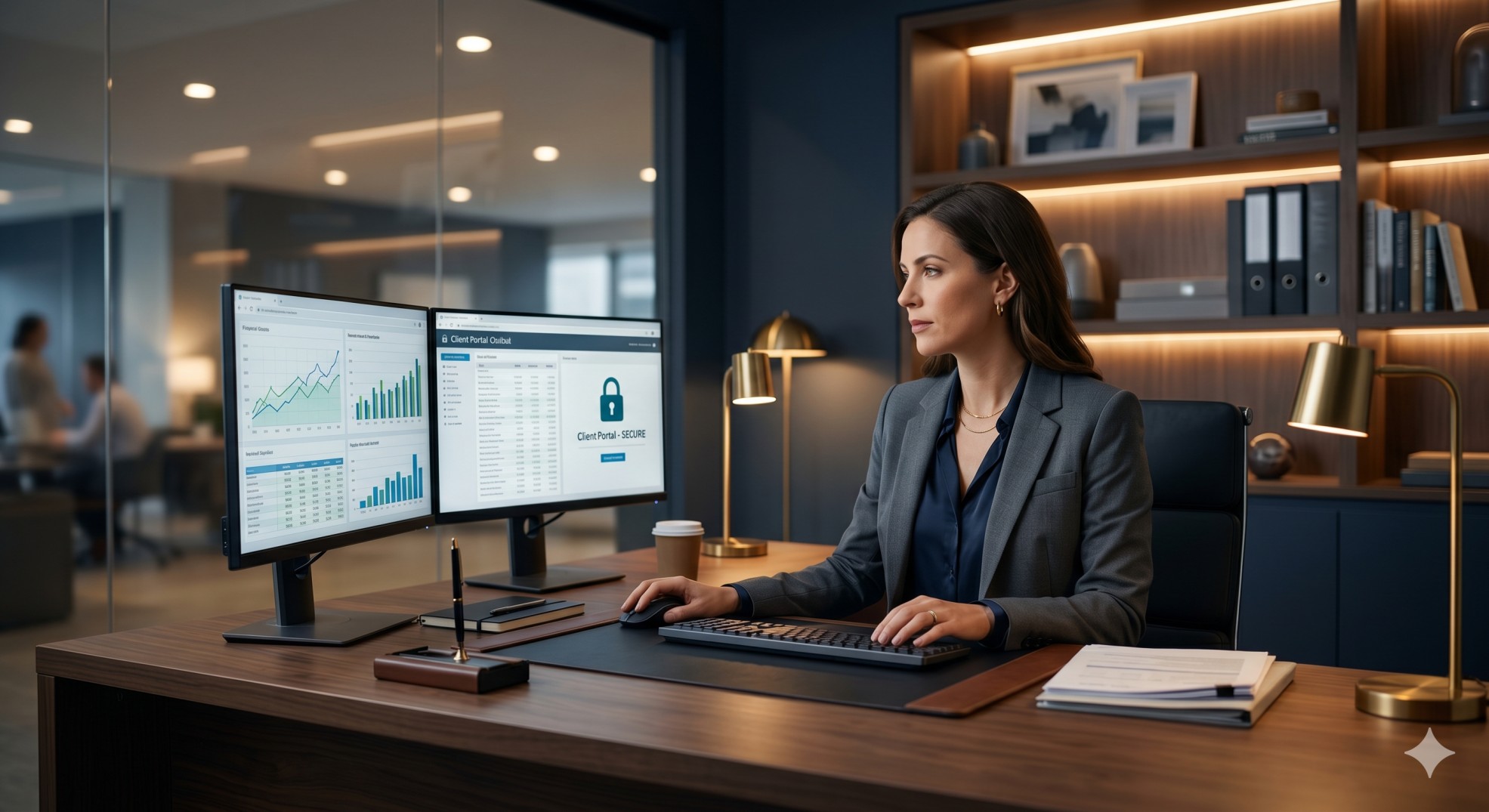   A tax professional at a modern desk using secure digital portals to access the IRS Practitioner Priority Service. 
