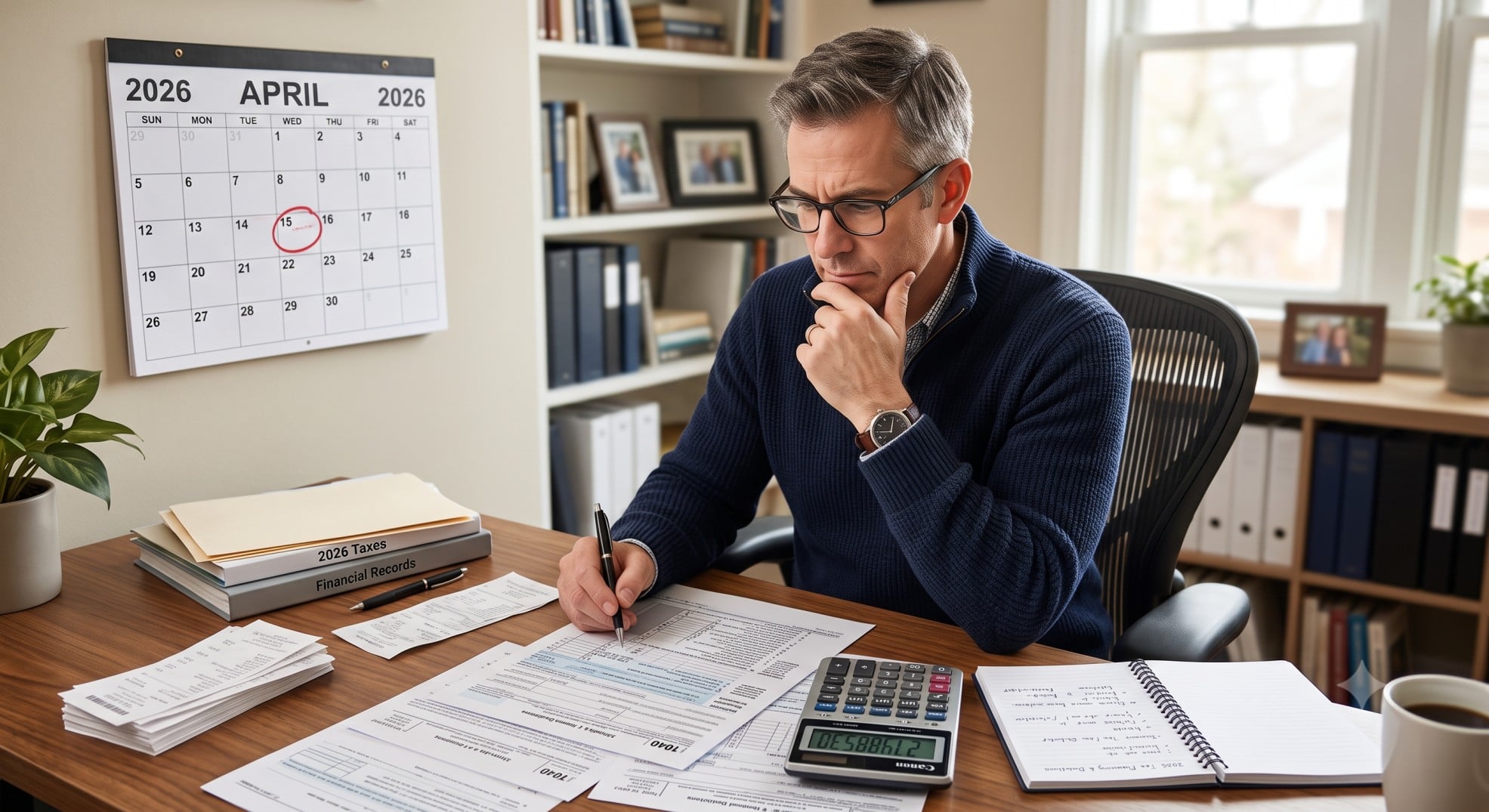 A person planning their Standard Deduction 2026 with tax forms and a calculator.