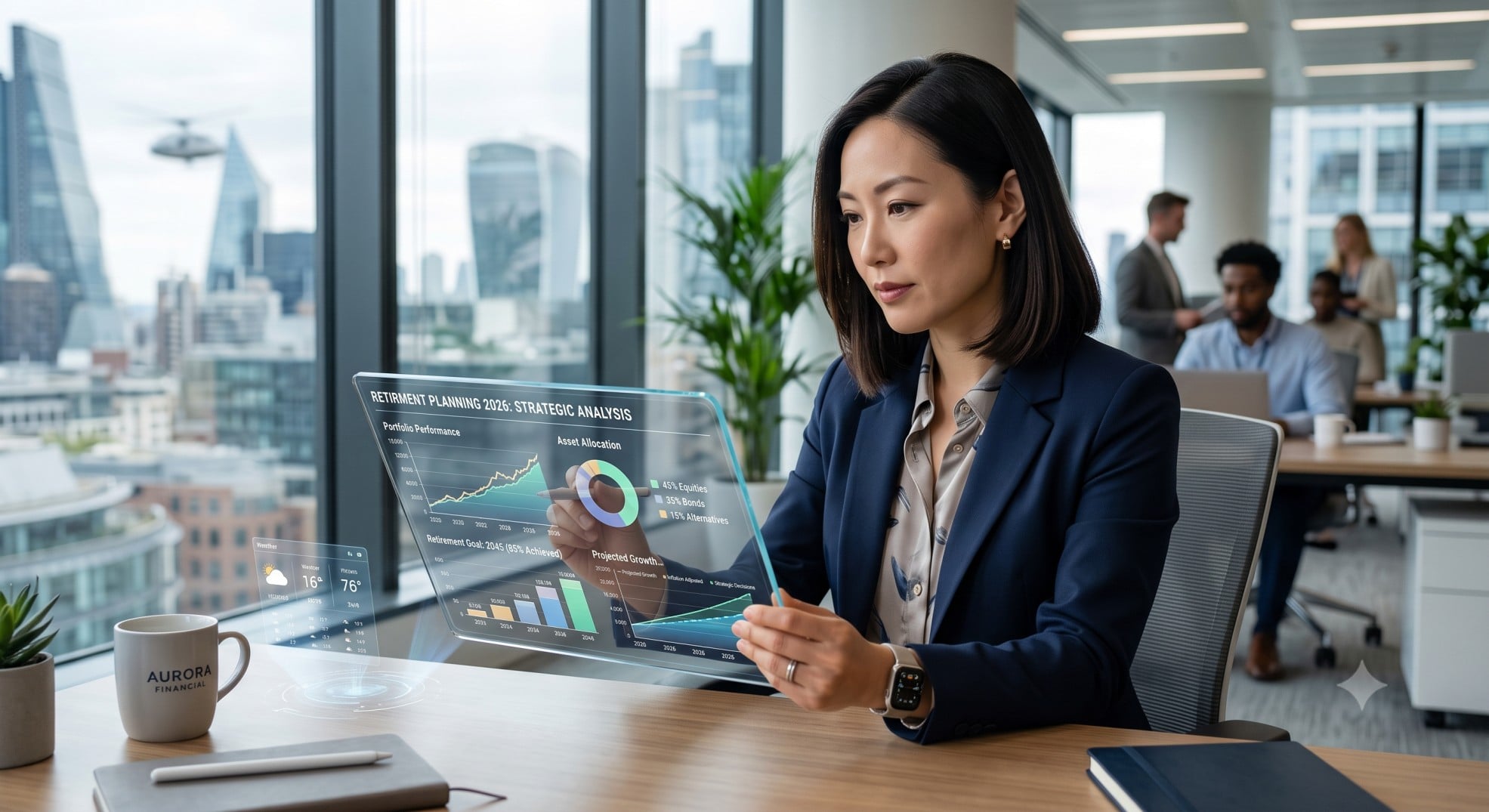A person thoughtfully looking at a financial chart on a tablet, symbolizing smart planning for understanding workplace retirement plans 2026.