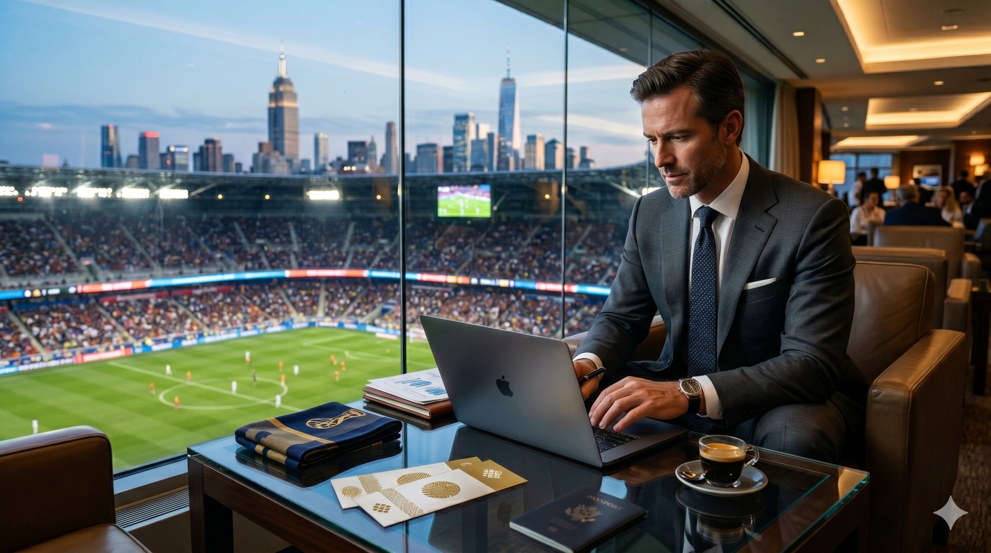   A foreign business owner learning about US tax rules for foreign executives while entertaining clients at a World Cup match. 
