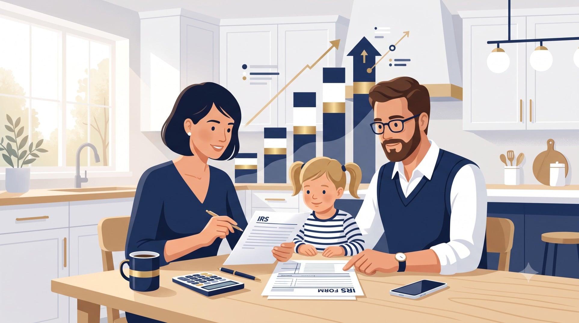 Family reviewing 2026 federal tax brackets and standard deduction amounts before filing their 2027 tax return.