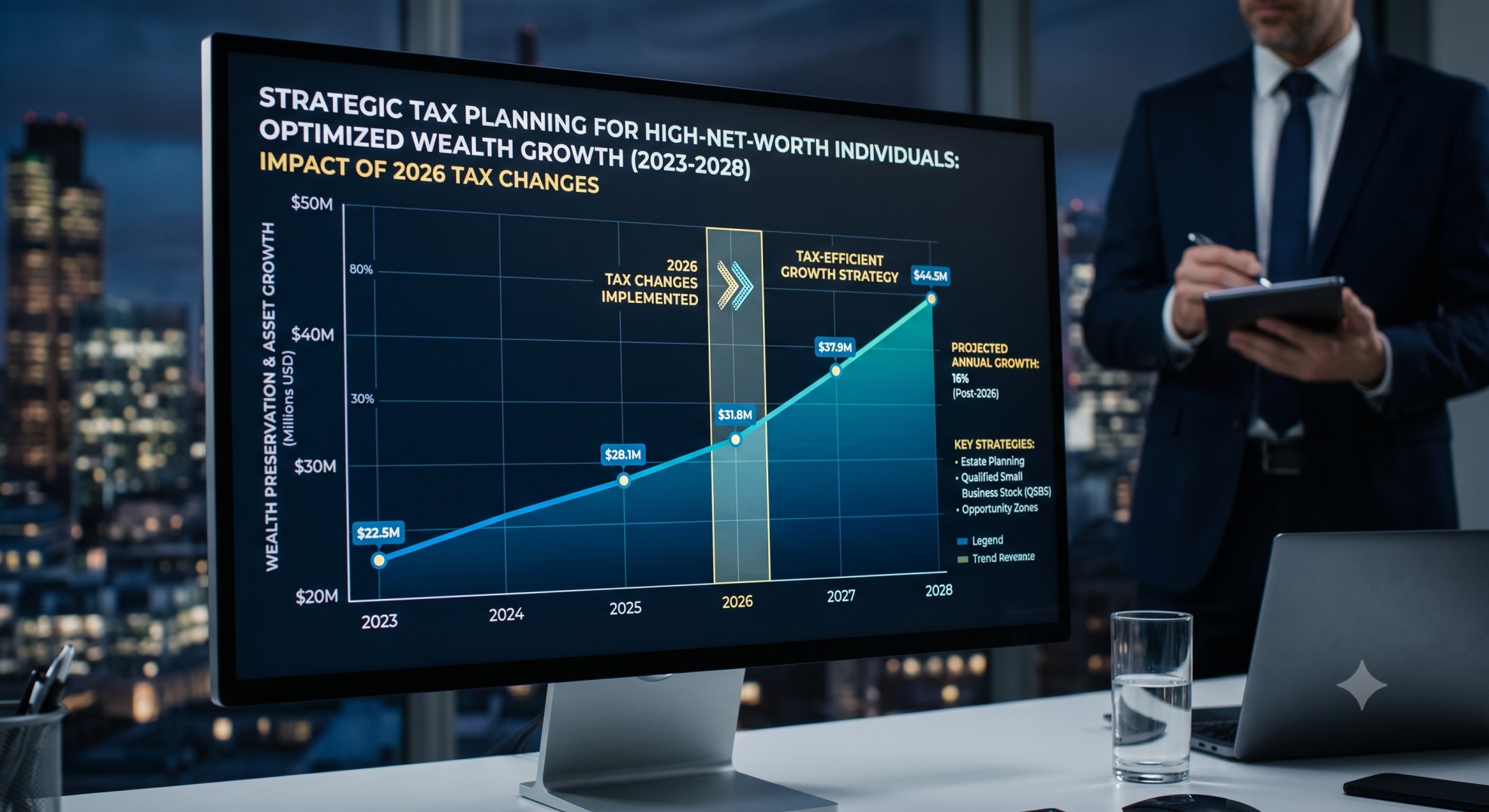 Financial chart illustrating 2026 tax changes for high-net-worth individuals