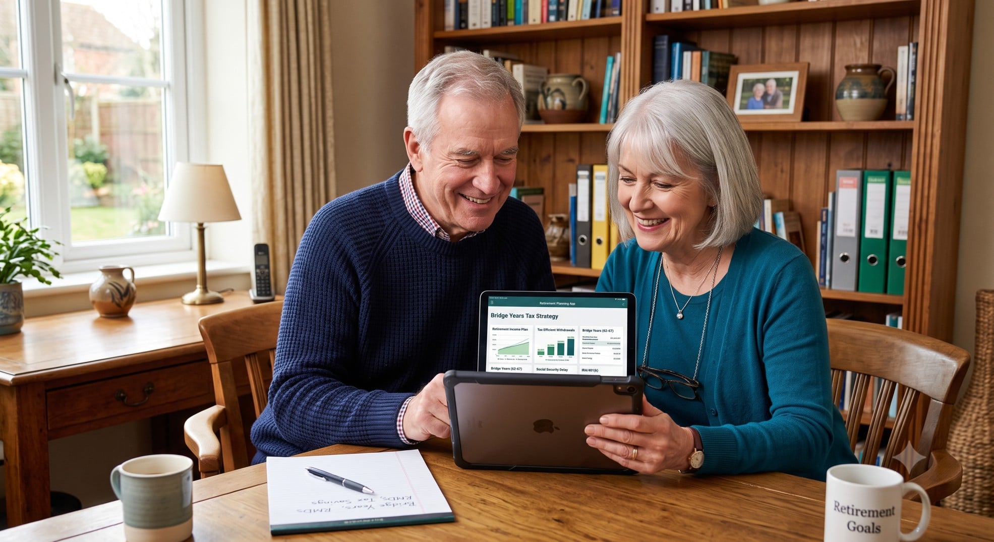 Retired couple reviewing a Roth conversion plan for the Bridge Years tax strategy