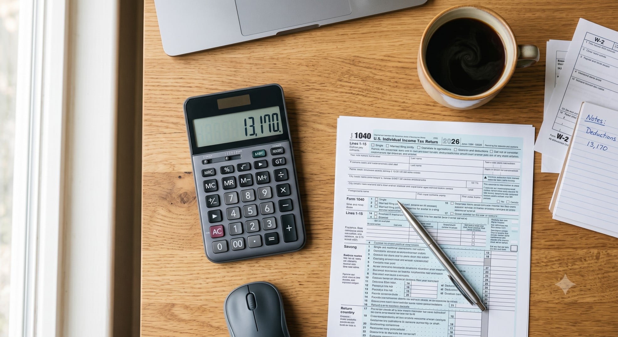 Calculator and tax forms used to calculate federal income tax brackets 2026.