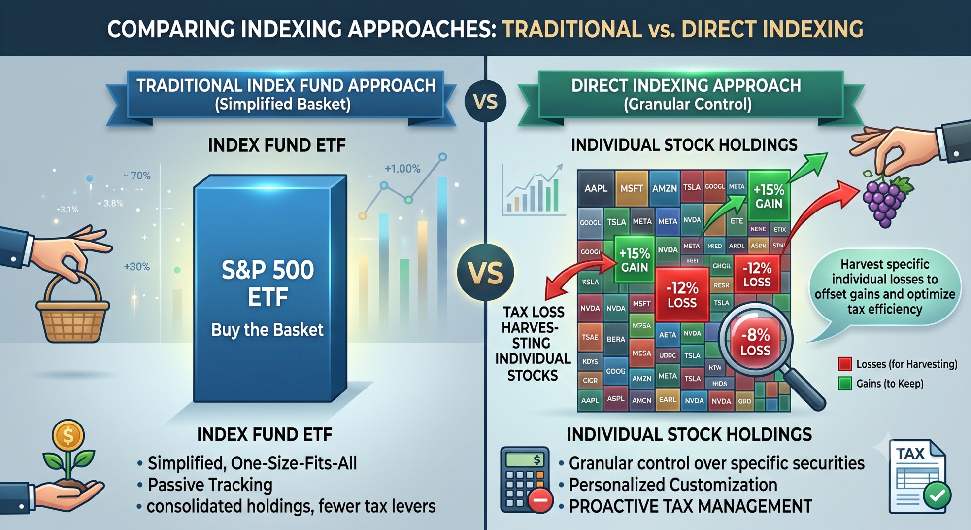 Chart comparing after-tax returns of a traditional index fund versus a direct indexing portfolio