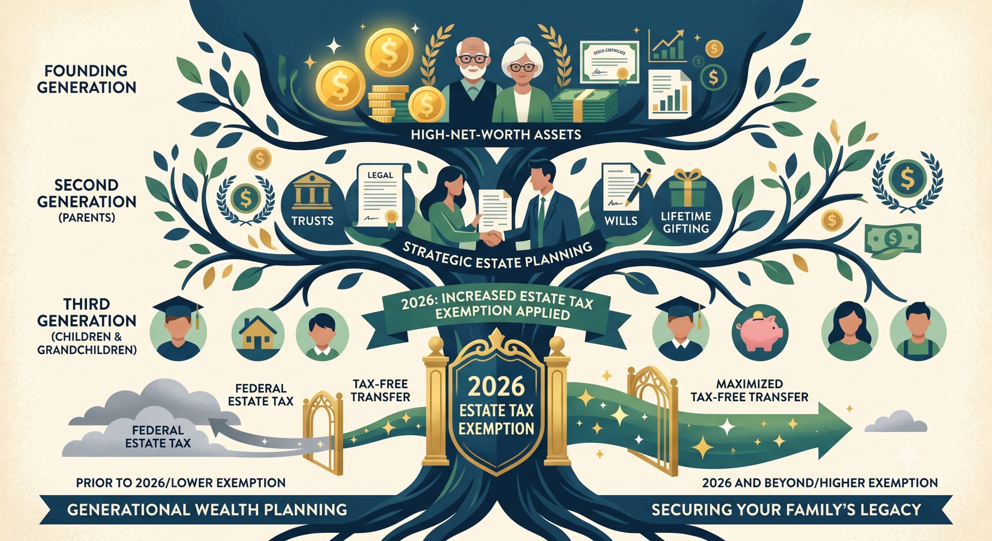 Generational wealth planning showing the impact of the increased estate tax exemption 2026.