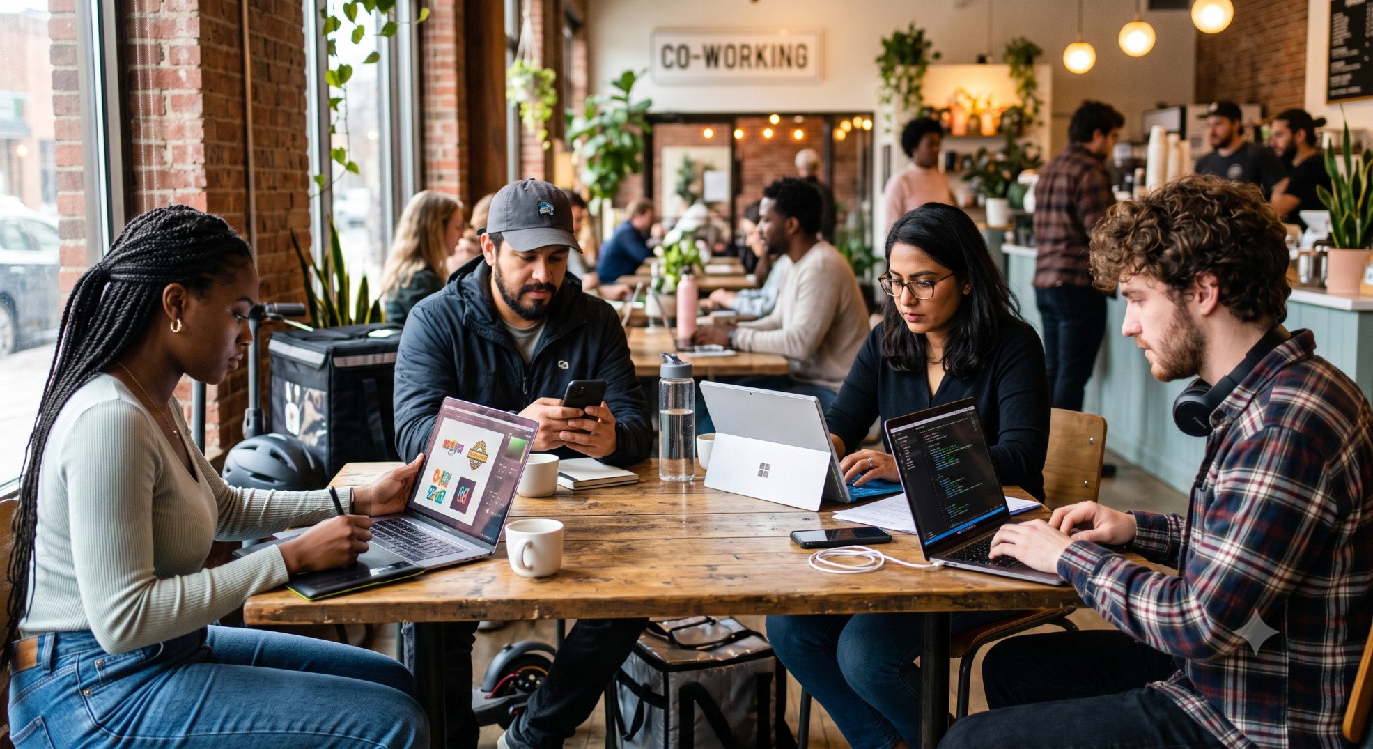Gig economy workers reviewing tax obligations on their devices